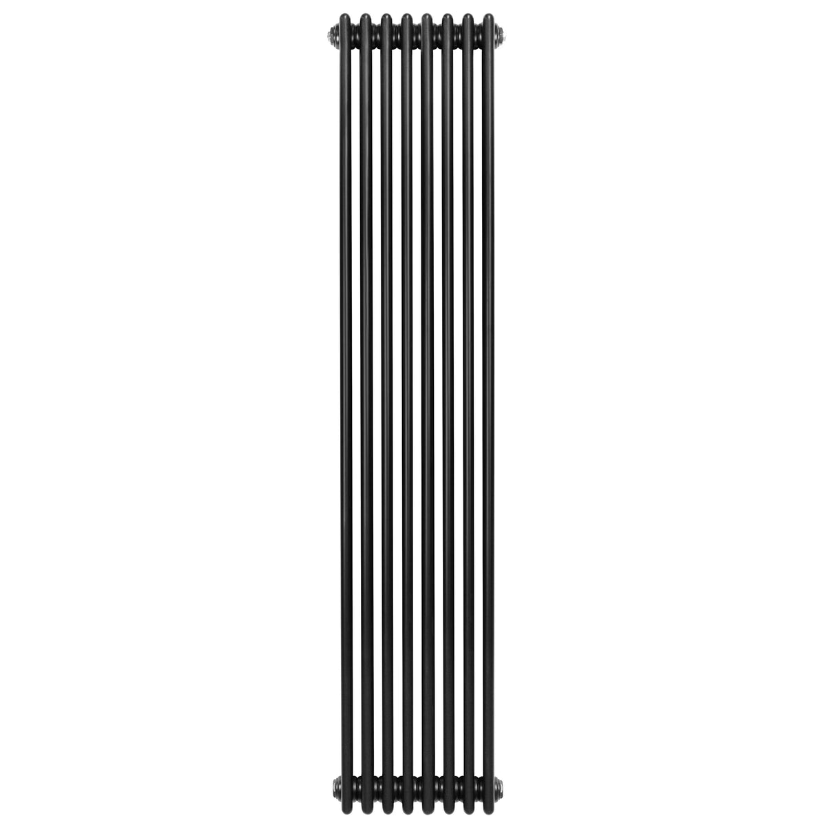Traditional black 4 column radiator, 1800 x 380mm, featuring a sleek vertical design with a smooth, matte finish and sturdy metal construction