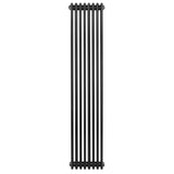 Traditional black 4 column radiator, 1800 x 380mm, featuring a sleek vertical design with a smooth, matte finish and sturdy metal construction