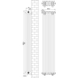 Traditional black 4 column radiator measuring 1800 x 380mm, featuring a sleek design with detailed vertical lines and rounded edges