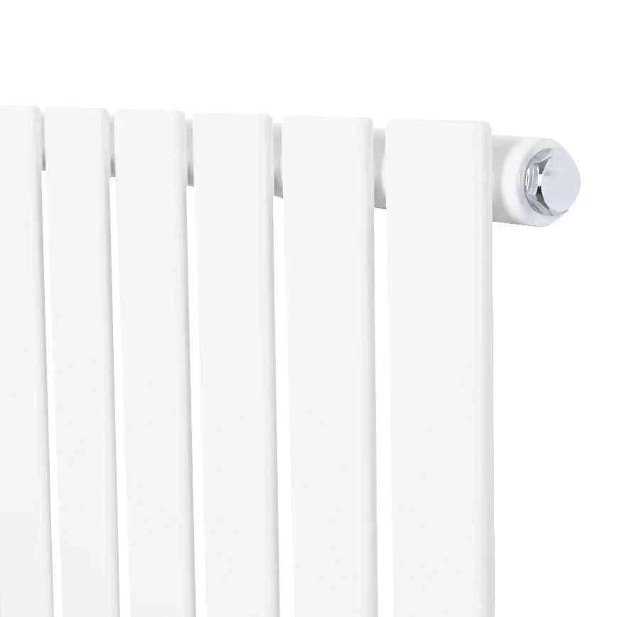 Flat single column radiator in sleek white finish, measuring 600 x 700mm, featuring smooth, flat panels and a modern design