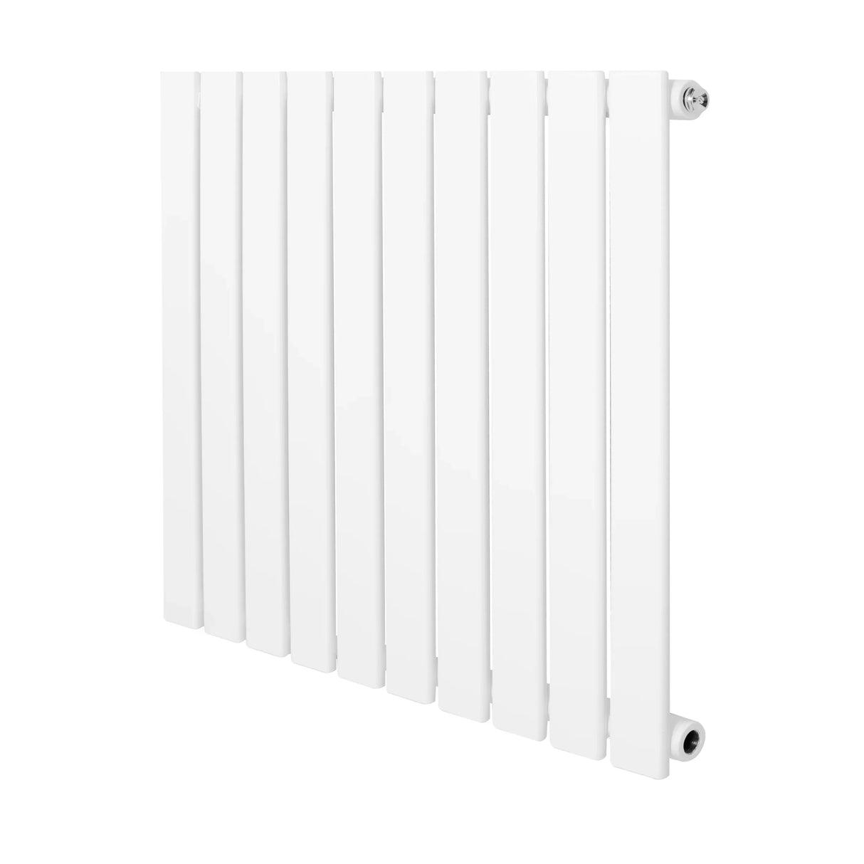 Flat single column radiator in sleek white finish, 600 x 700mm, featuring a modern design with vertical slats and smooth texture