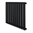 Flat single column radiator in sleek black finish, measuring 600 x 700mm, featuring a modern design with vertical slats and smooth texture