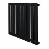 Flat single column radiator in sleek black finish, measuring 600 x 700mm, featuring a modern design with vertical slats and smooth texture