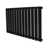 Flat single column radiator in sleek black finish, 600 x 910mm, featuring a modern design with vertical slats and smooth texture