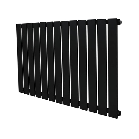 Flat single column radiator in sleek black finish, 600 x 910mm, featuring a modern design with vertical slats and smooth texture