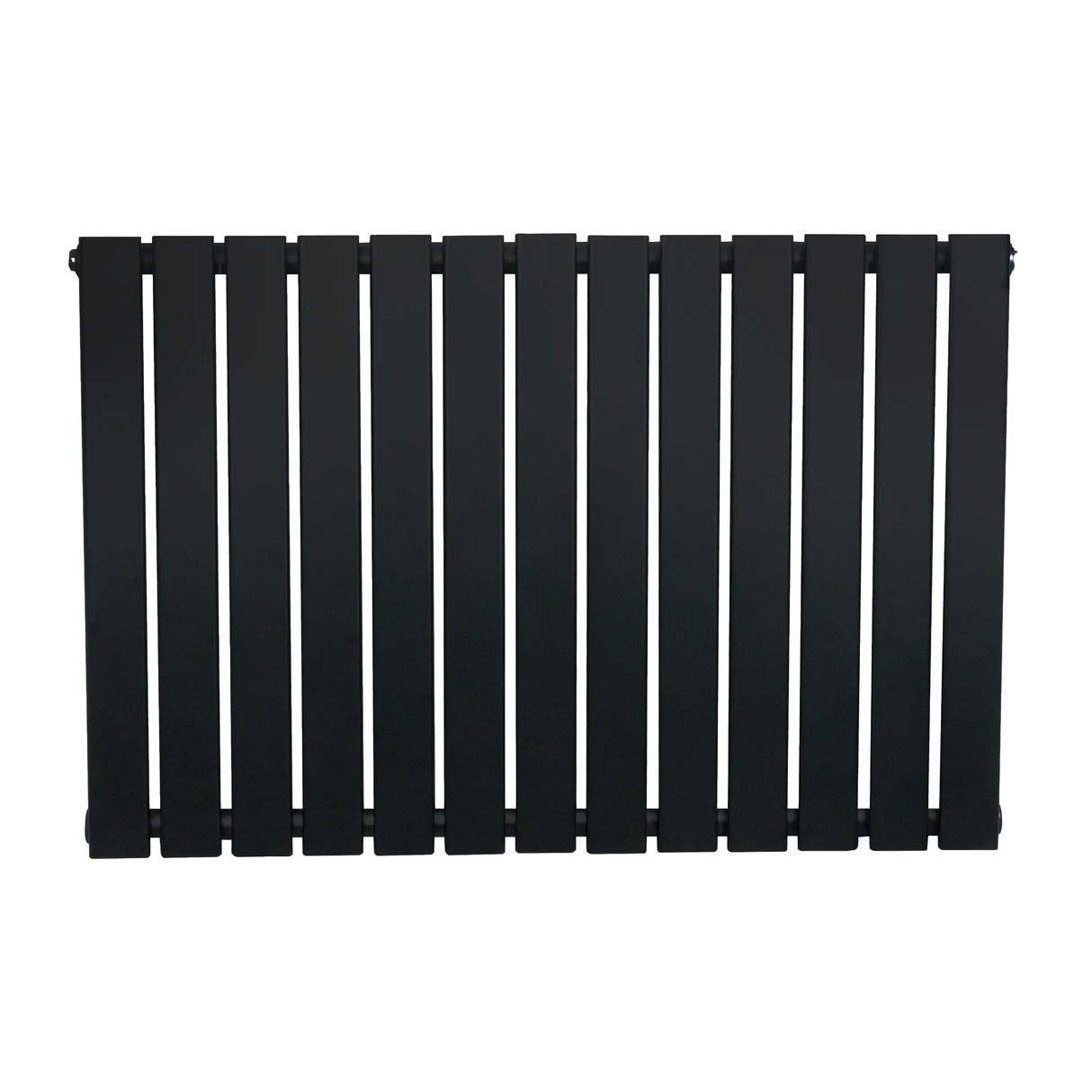 Flat single column radiator in sleek black finish, measuring 600 x 910mm, features a modern design with vertical slats and smooth texture