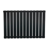 Flat single column radiator in sleek black finish, measuring 600 x 910mm, features a modern design with vertical slats and smooth texture