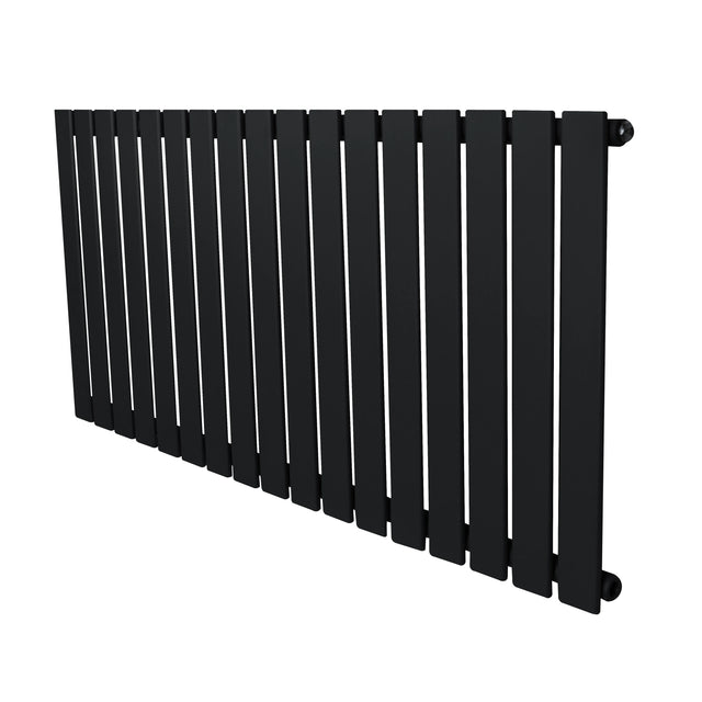 Flat single column radiator in sleek black finish, measuring 600 x 1190mm, featuring a modern, minimalist design with vertical slats