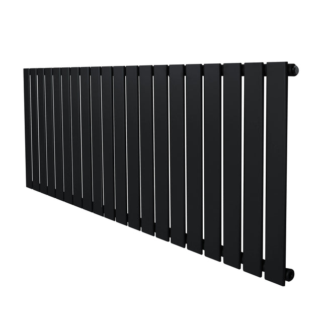 Flat single column radiator in sleek black finish, measuring 600 x 1400mm, featuring a modern, minimalist design with vertical slats