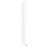 Flat single column radiator in white, measuring 1600 x 280mm, featuring a sleek, modern design with smooth vertical lines and a minimalist finish