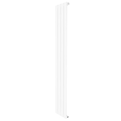 Flat single column radiator in white, measuring 1600 x 280mm, featuring a sleek, modern design with smooth vertical lines and a minimalist finish