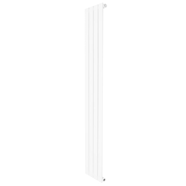 Flat single column radiator in white, measuring 1600 x 280mm, featuring a sleek, modern design with smooth vertical lines and a minimalist finish