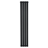 Sleek black flat single column radiator, 1600 x 280mm, featuring a modern design with smooth, vertical lines and a matte finish