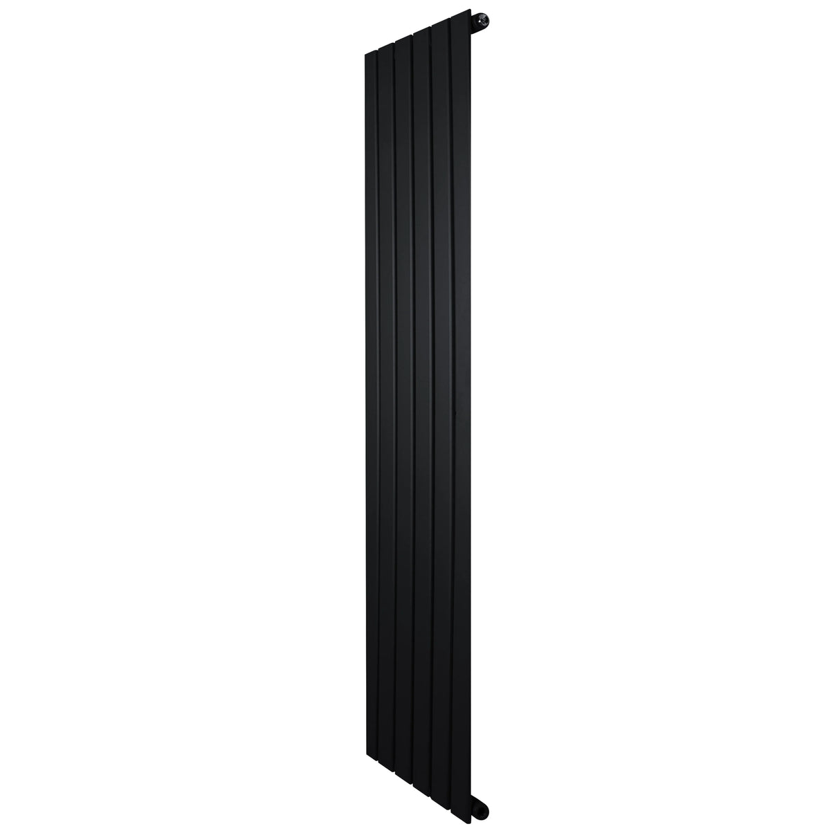 Flat single column radiator in sleek black finish, measuring 1600 x 420mm, featuring a modern vertical design with smooth lines