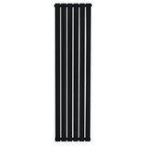 Flat single column radiator in sleek black finish, measuring 1600 x 420mm, featuring a modern vertical design with smooth lines