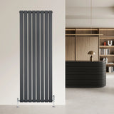 Flat single column radiator in anthracite grey, 1600 x 560mm, featuring sleek vertical lines and a modern design, mounted on a wall