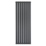 Flat single column radiator in anthracite grey, measuring 1600 x 560mm, features a sleek vertical design with smooth, modern lines