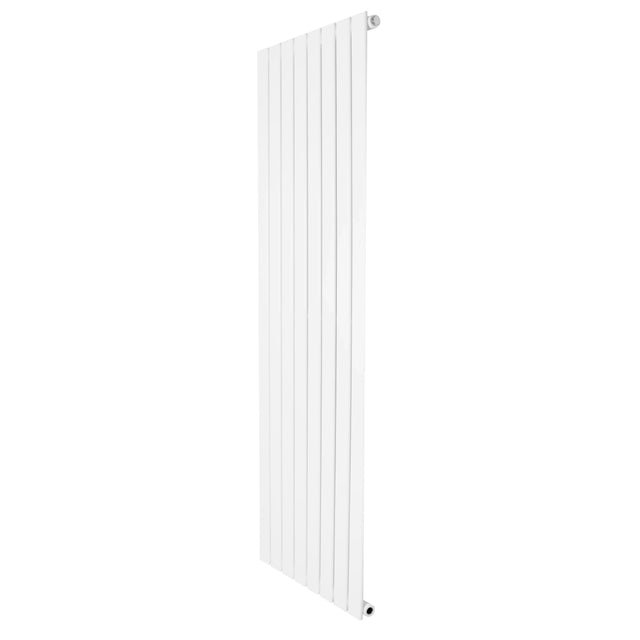 Flat single column radiator in sleek white finish, measuring 1600 x 560mm, featuring a modern, slim design with vertical lines