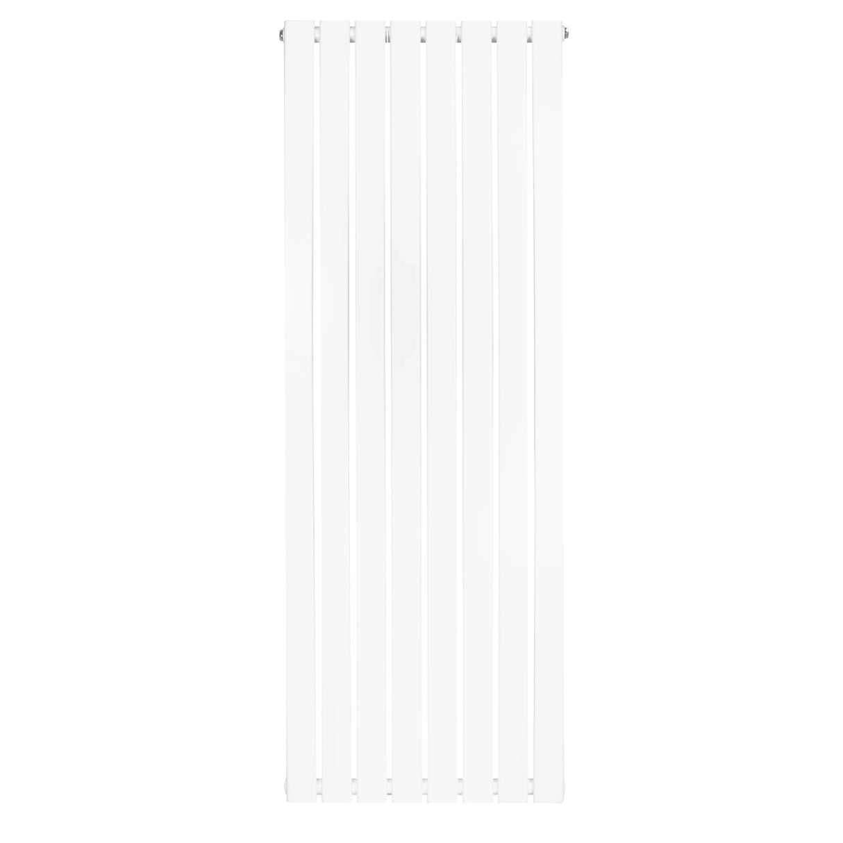 Flat single column radiator in white, measuring 1600 x 560mm, featuring a sleek, modern design with vertical slats and a smooth finish