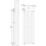 Flat single column radiator in white, measuring 1600 x 560mm, featuring a sleek, modern design with vertical lines and smooth surface