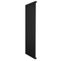Flat single column radiator in sleek black finish, measuring 1600 x 560mm, featuring vertical slats for modern heating design