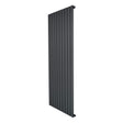 Flat single column radiator in anthracite grey, featuring a sleek vertical design with smooth, flat panels for modern interiors