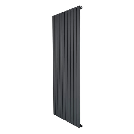 Flat single column radiator in anthracite grey, featuring a sleek vertical design with smooth, flat panels for modern interiors
