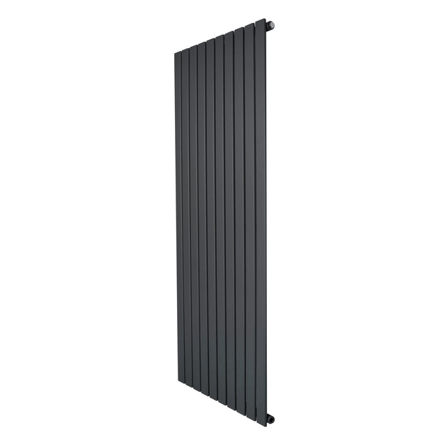 Flat single column radiator in anthracite grey, featuring a sleek vertical design with smooth, flat panels for modern interiors