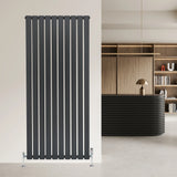 Flat single column radiator in anthracite grey, 1600 x 700mm, featuring sleek vertical lines and modern design, mounted on a wall