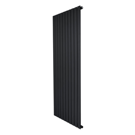 Flat single column radiator in sleek black finish, measuring 1600 x 700mm, featuring a modern vertical design with smooth, flat panels