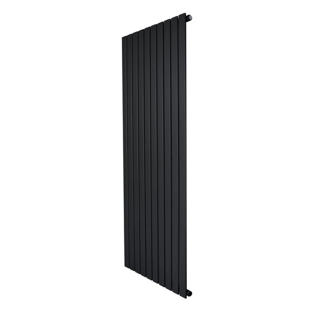 Flat single column radiator in sleek black finish, measuring 1600 x 700mm, featuring a modern vertical design with smooth, flat panels