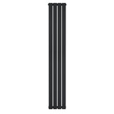 Flat single column radiator in sleek black finish, measuring 1800 x 280mm, featuring a modern, vertical design with smooth texture