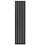 Flat single column radiator in sleek black, measuring 1800 x 420mm, featuring a modern, minimalist design with vertical slats