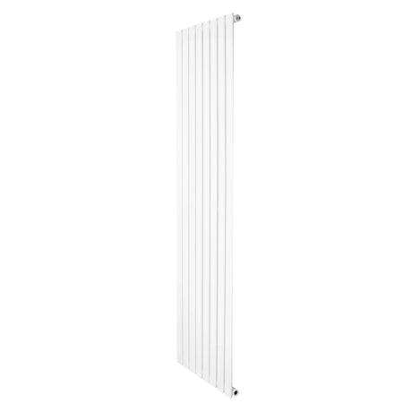 Flat single column radiator in sleek white finish, measuring 1800 x 560mm, featuring vertical lines and a modern design