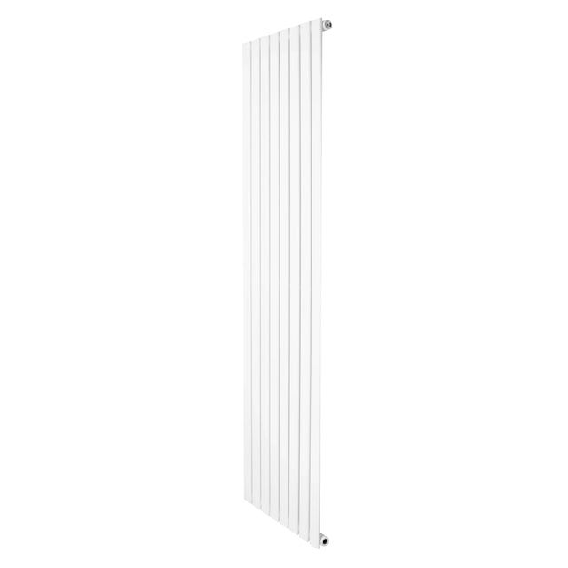 Flat single column radiator in sleek white finish, measuring 1800 x 560mm, featuring vertical lines and a modern design