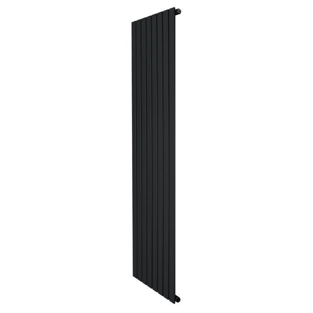Sleek black flat single column radiator, 1800 x 560mm, featuring a modern design with smooth, vertical lines and a matte finish