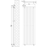 Flat single column radiator in sleek black, measuring 1800 x 560mm, featuring vertical lines and a modern design for efficient heating