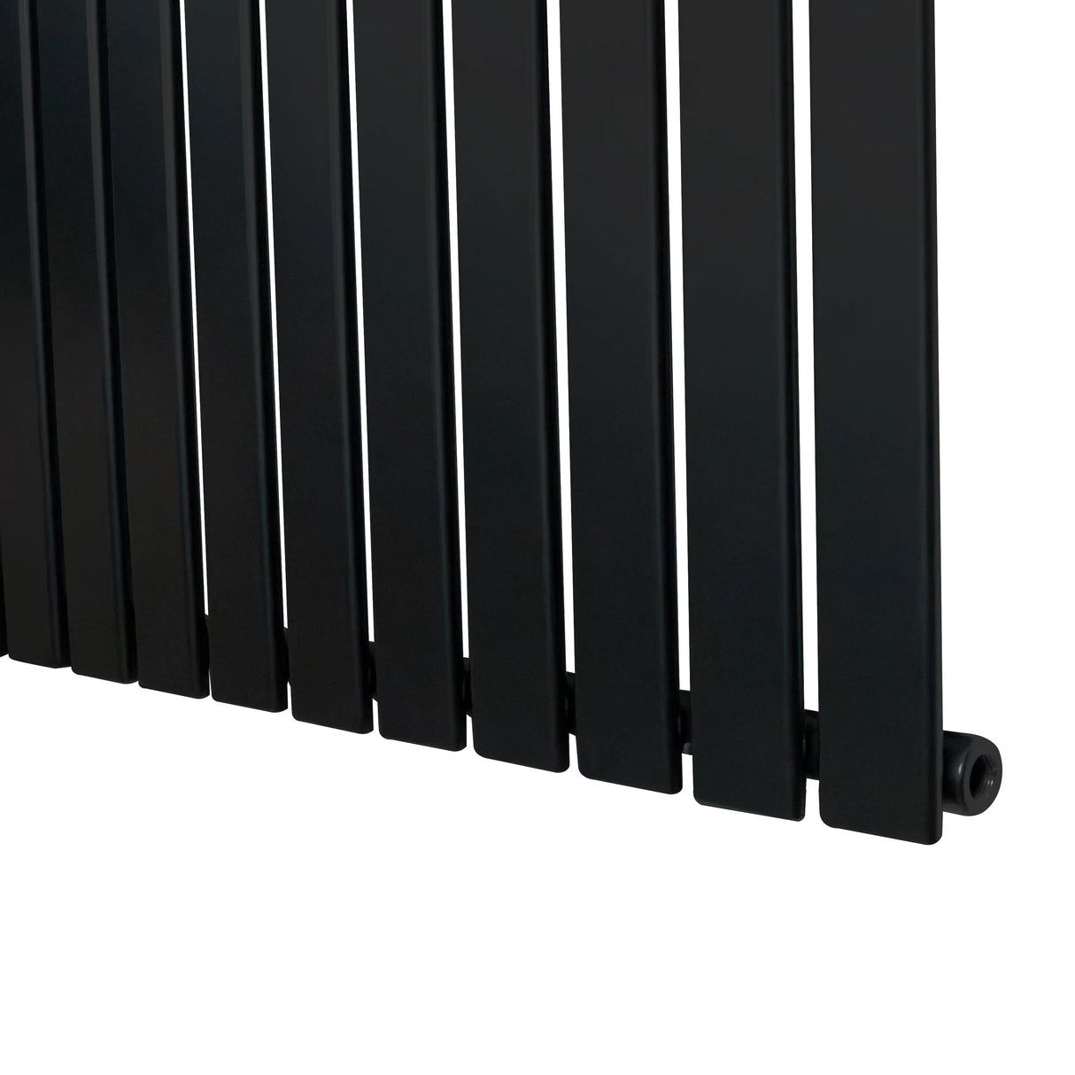 Flat single column radiator in sleek black, measuring 1800 x 560mm, featuring a smooth, modern design with vertical slats