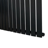 Flat single column radiator in sleek black, measuring 1800 x 560mm, featuring a smooth, modern design with vertical slats