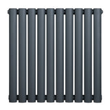 Oval single column radiator in anthracite grey, featuring a sleek, modern design with smooth, rounded tubes and a compact 600 x 600mm size