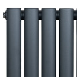 Oval single column radiator in anthracite grey, featuring a sleek, modern design with smooth, matte finish and rounded edges