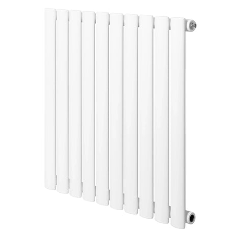 Oval single column radiator in sleek white finish, measuring 600 x 600mm, featuring smooth, elongated vertical tubes for efficient heating