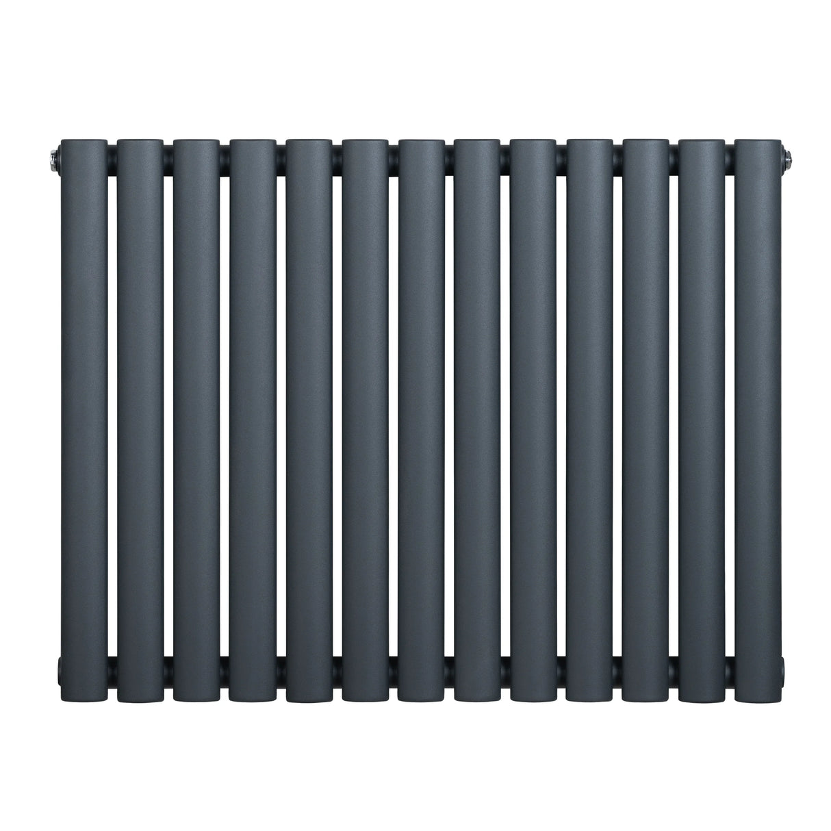 Oval single column radiator in anthracite grey, featuring a sleek, modern design with smooth, rounded edges and a matte finish