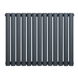 Oval single column radiator in anthracite grey, featuring a sleek, modern design with smooth, rounded edges and a matte finish