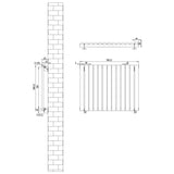 Oval single column radiator in anthracite grey, featuring a sleek design with rounded edges and detailed dimensions for installation