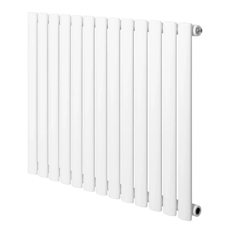 Oval single column radiator in sleek white finish, measuring 600 x 780mm, featuring smooth, modern lines and a minimalist design