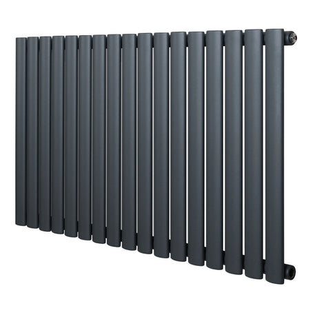 Oval single column radiator in anthracite grey, featuring a sleek design with vertical bars and a smooth matte finish, measuring 600 x 1020mm