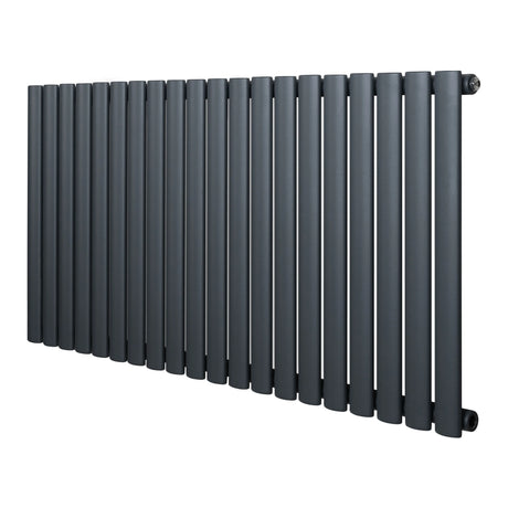 Oval single column radiator in anthracite grey, 600 x 1200mm, featuring a sleek, modern design with smooth, rounded edges and a matte finish