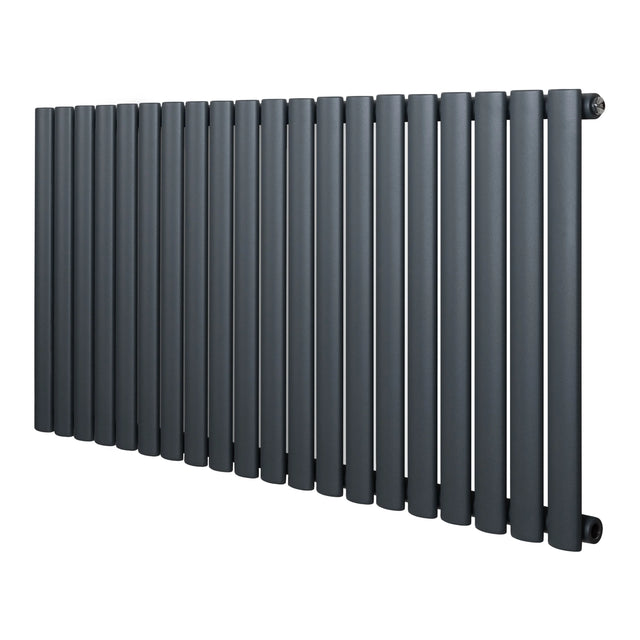 Oval single column radiator in anthracite grey, 600 x 1200mm, featuring a sleek, modern design with smooth, rounded edges and a matte finish