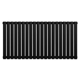 Sleek black oval single column radiator, 600 x 1200mm, featuring a smooth matte finish and evenly spaced vertical columns for modern decor